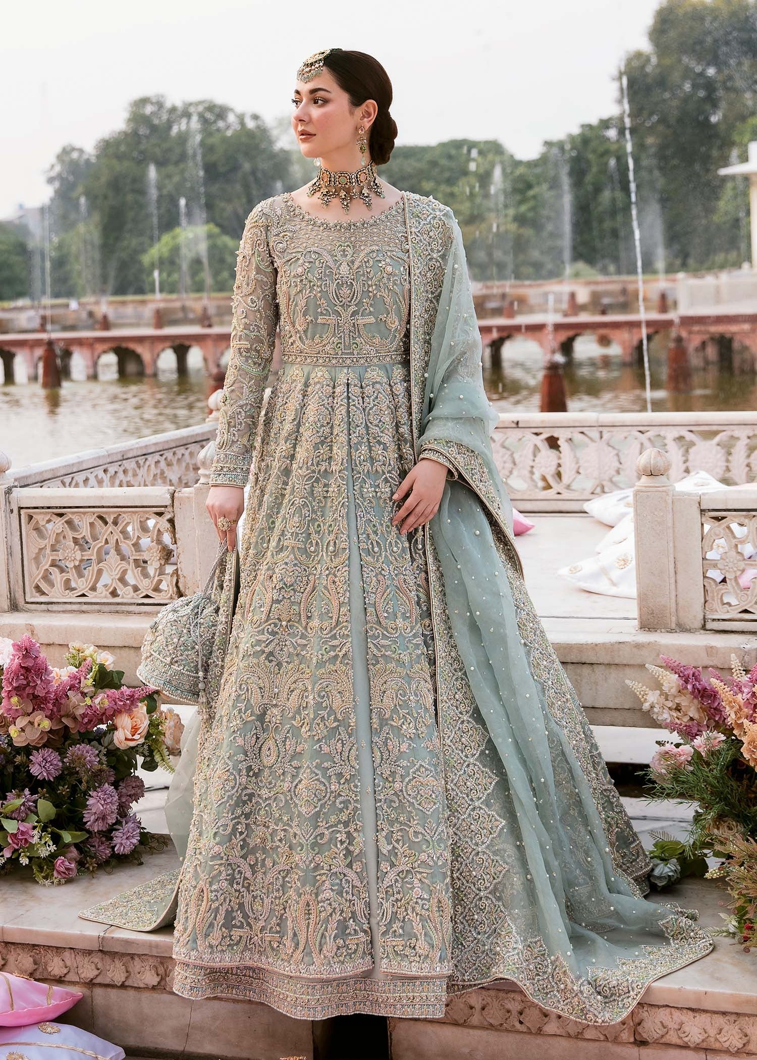 Ice Blue Gown: Organza Lehenga: Jamavar Dupatta: Organza