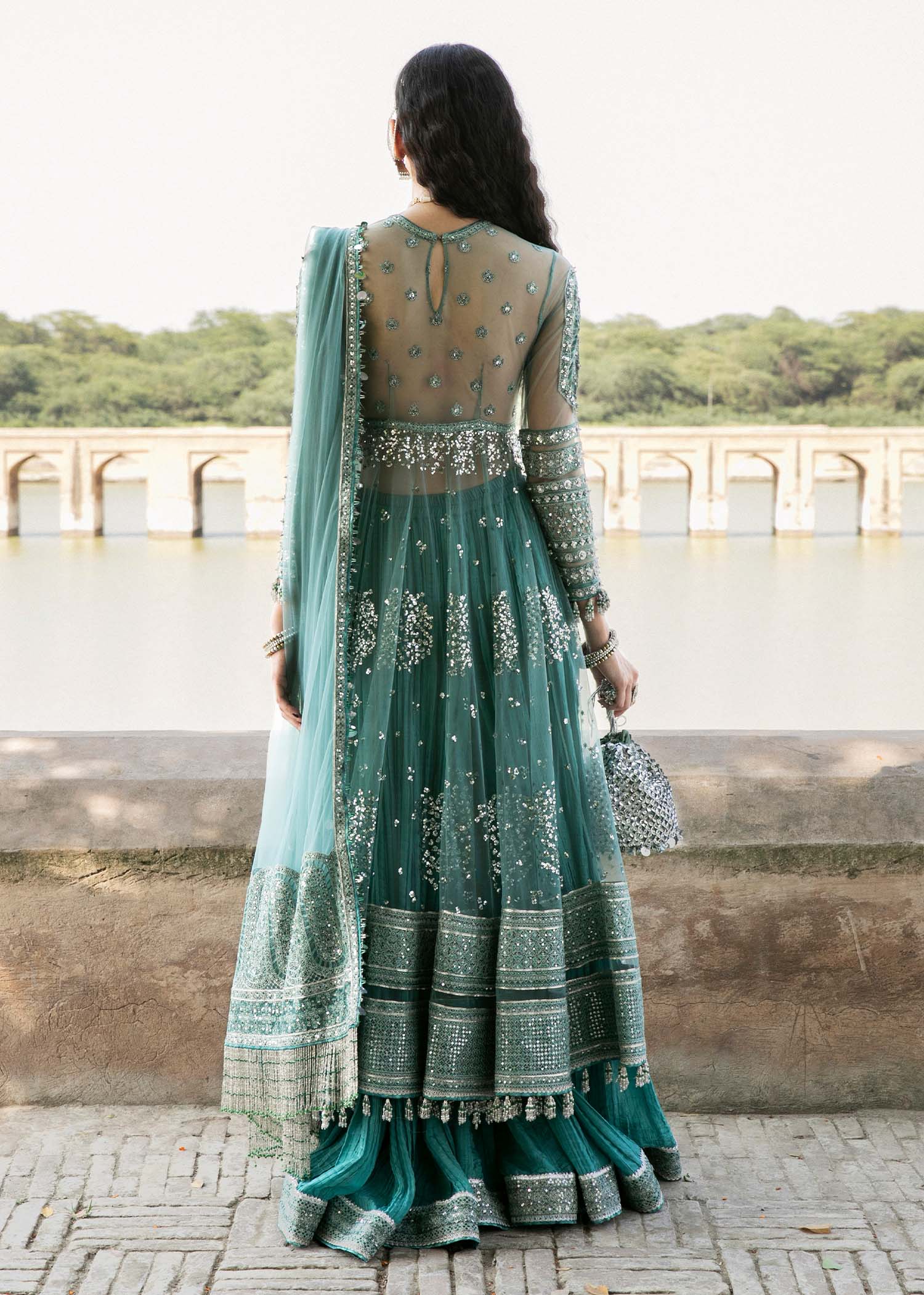 handmade embroidered net bridal maxi