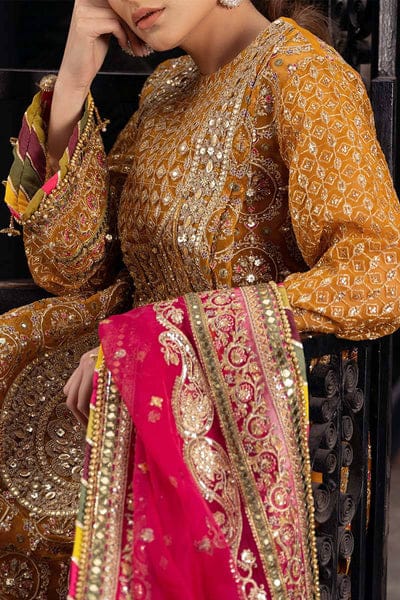 handmade embroidered mopshin Naveed ranjha mustard color dress