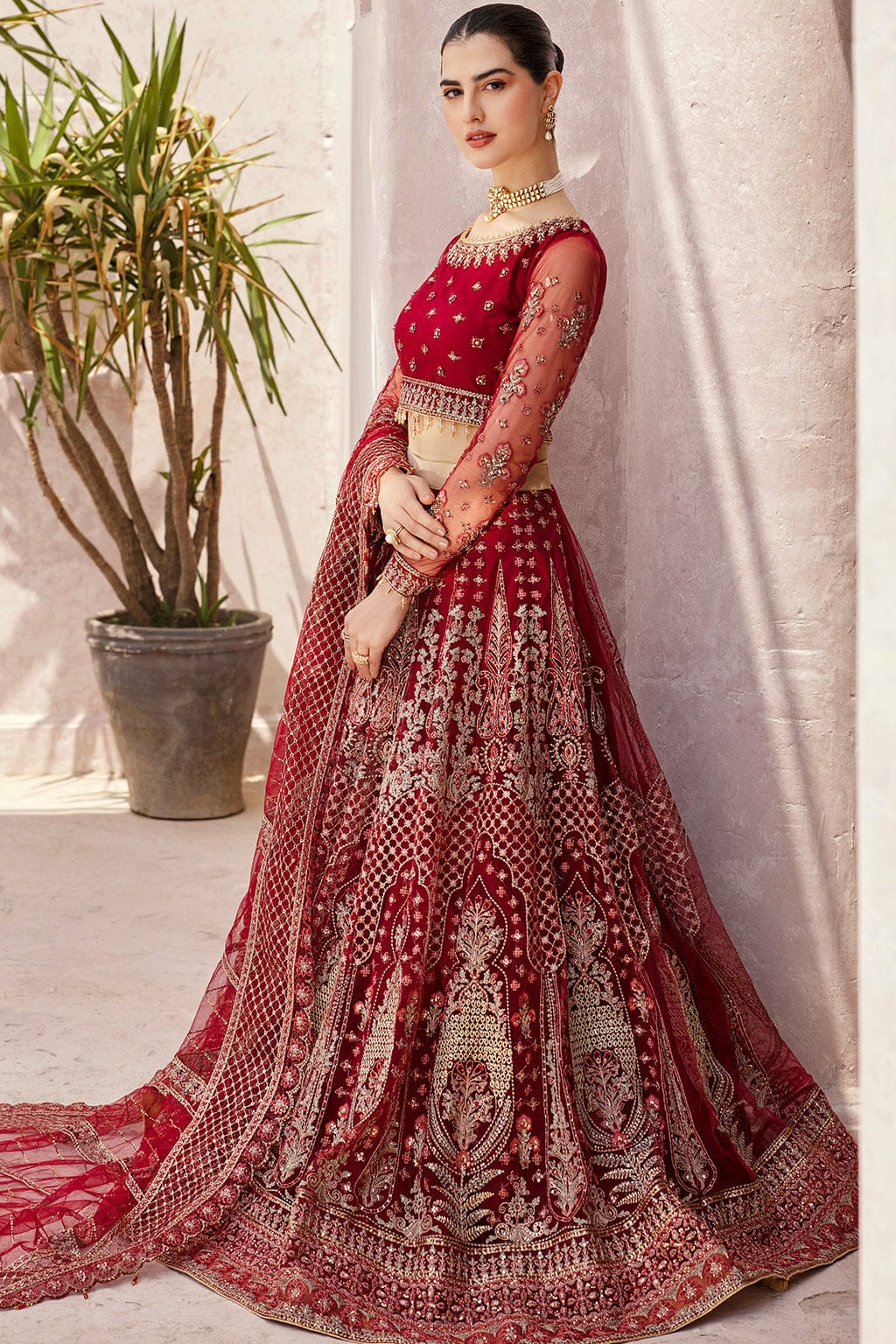 Embroidered Net 3 Piece Suit MH-203