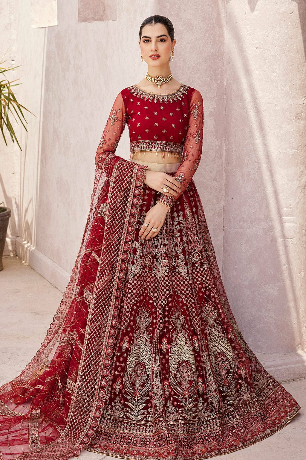 Embroidered Net 3 Piece Suit MH-203