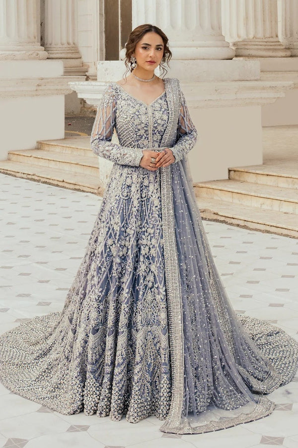 yumna zaidi ice blue bridal maxi handmade bridal wear wedding dress