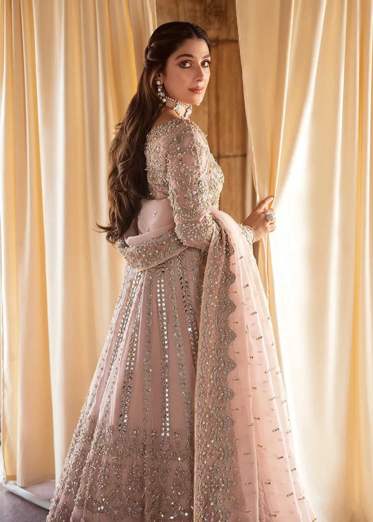 Elegant Lemonde Pink Colored Pakistani Bridal