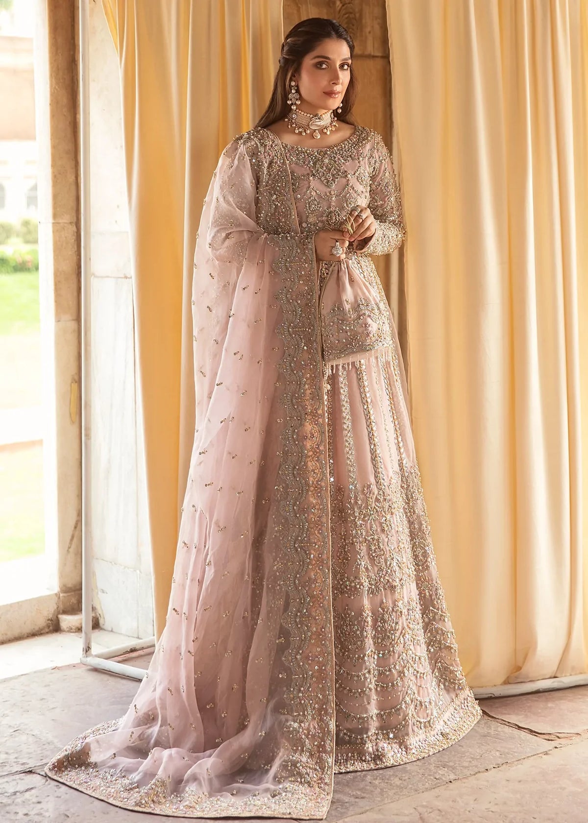 Elegant Lemonde Pink Colored Pakistani Bridal