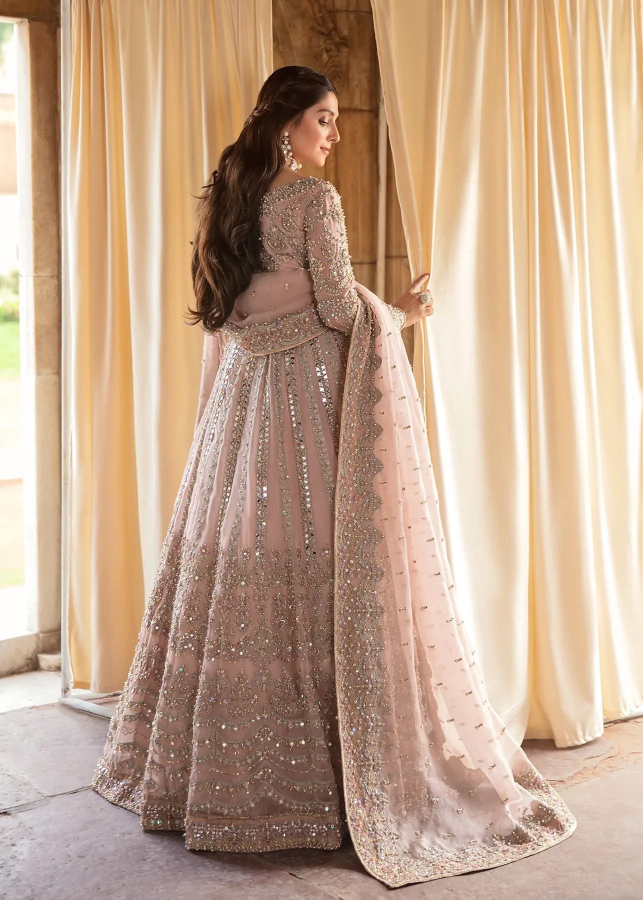 Elegant Lemonde Pink Colored Pakistani Bridal