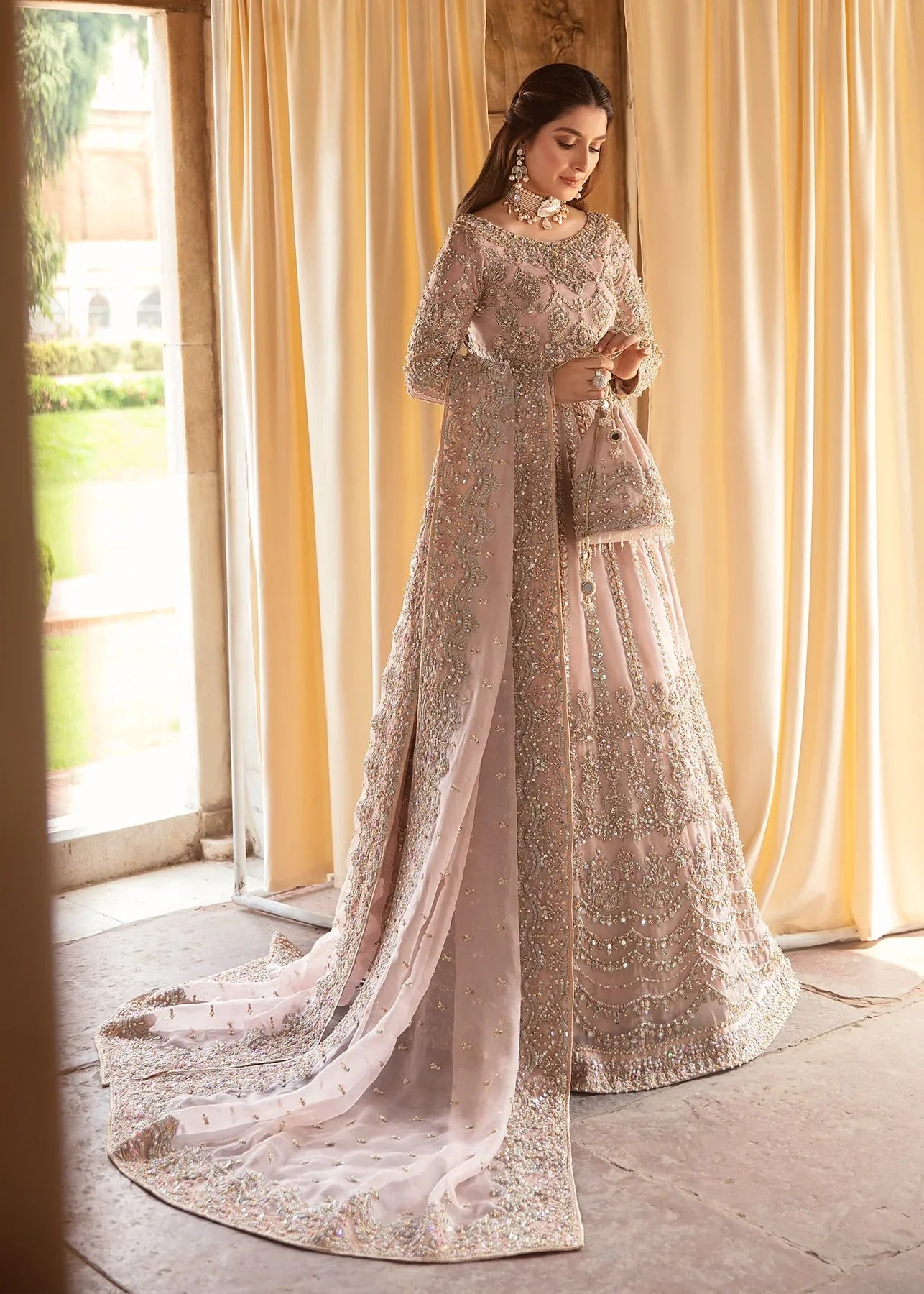 Elegant Lemonde Pink Colored Pakistani Bridal